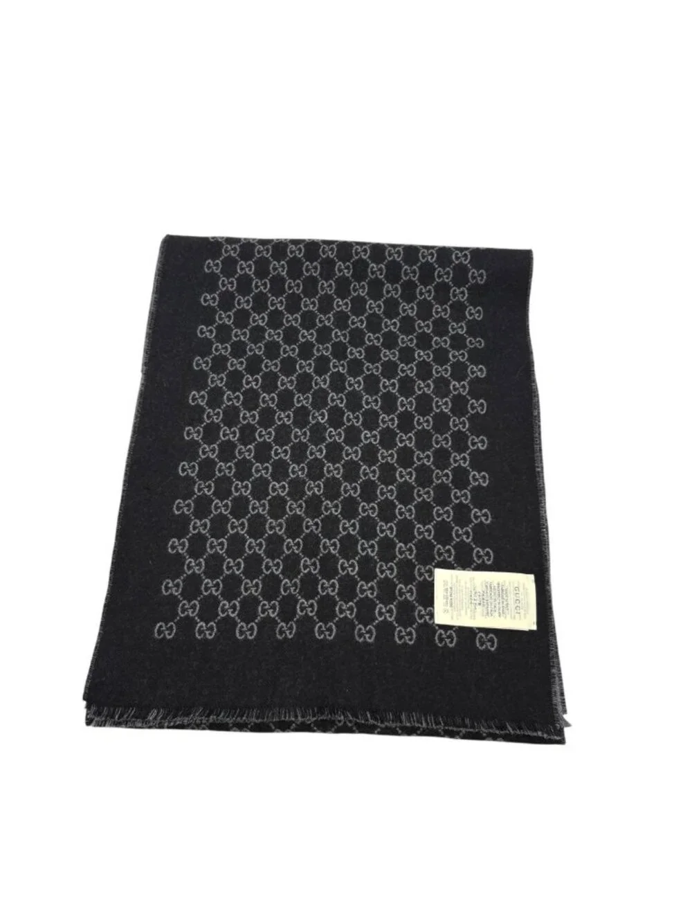 Gucci Double Jacquard GG Wool Scarf 33 175 Dark Gray Black